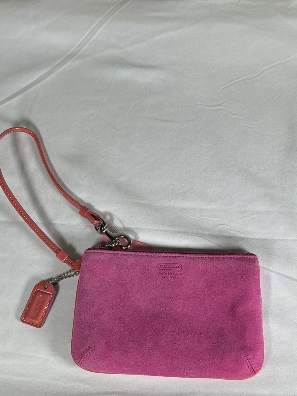 Coach Pink Suede Wristlet Pouch Wallet | Y2K Mini Bag | Leather Trim